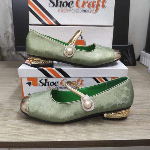 New Green Embroidery Chinese Style Rhinestone French Mary Jane Single Shoes