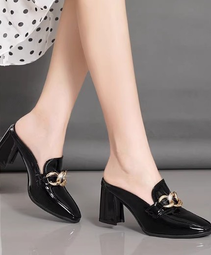 Outdoor wear new high-heeled half-slip single shoes patent leather