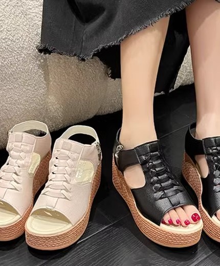 Wedge heel thick bottom large size sandals for women