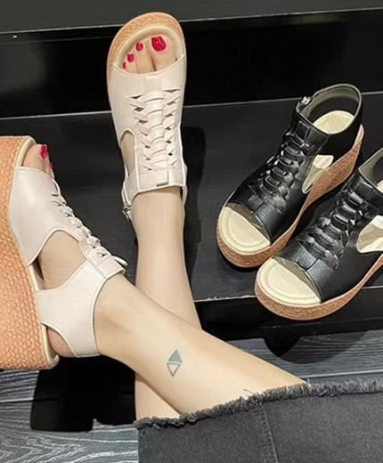 Wedge heel thick bottom large size sandals for women