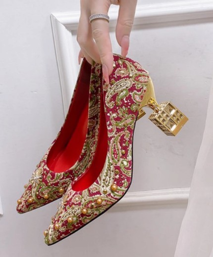 Women's shoes rubber shallow mouth red special-shaped single shoes pointed toe
