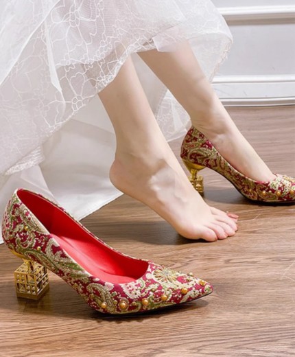 Women's shoes rubber shallow mouth red special-shaped single shoes pointed toe
