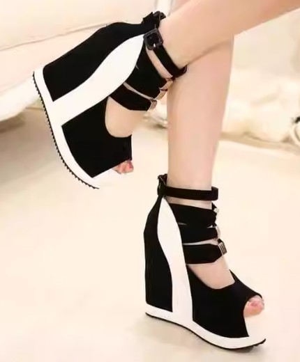 Women's inner height increase thick bottom waterproof platform fish mouth hollow platform sandals