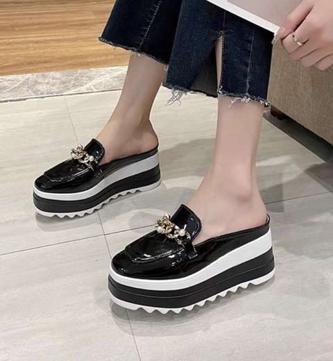 Baotou half slippers for going out with diamond low-heeled sandals with stilettos for women
