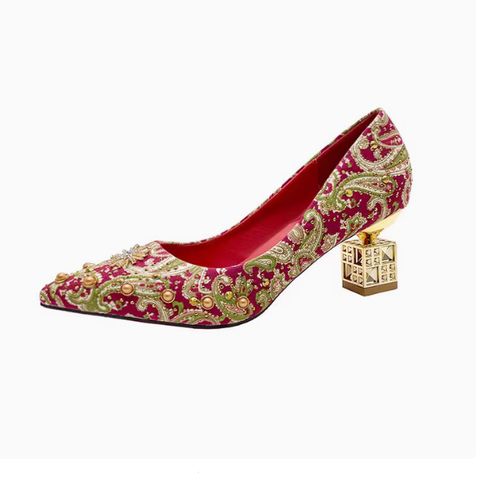 Women's shoes rubber shallow mouth red special-shaped single shoes pointed toe