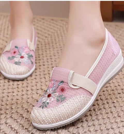 Summer shallow mouth  cloth shoes women's breathable mesh mother shoes  embroidery non-slip casual shoes