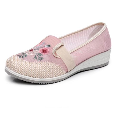 Summer shallow mouth  cloth shoes women's breathable mesh mother shoes  embroidery non-slip casual shoes
