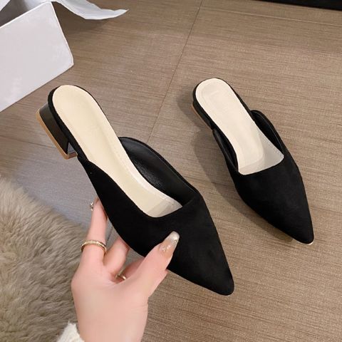New half-slippers with closed toe and suede leopard print women's shoes with pointed toe, low heels