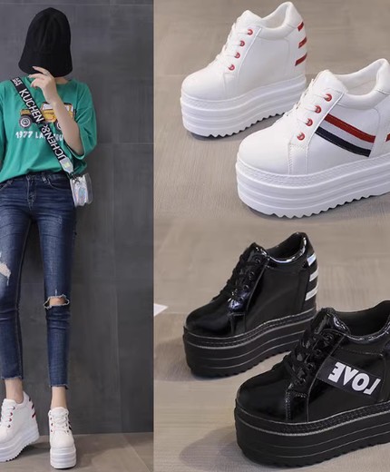 Super high heel 12cm height-enhancing casual women's shoes white thick-soled platform shoes