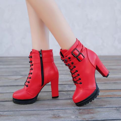 Trendy women's short boots thick heel waterproof platform net celebrity lace-up Martin boots