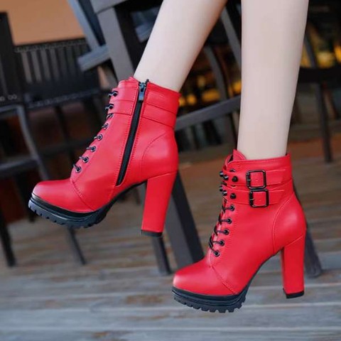 Trendy women's short boots thick heel waterproof platform net celebrity lace-up Martin boots