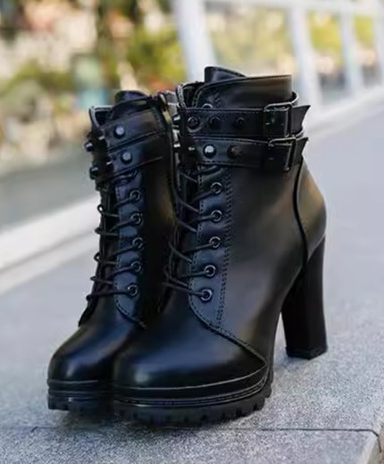Trendy women's short boots thick heel waterproof platform net celebrity lace-up Martin boots