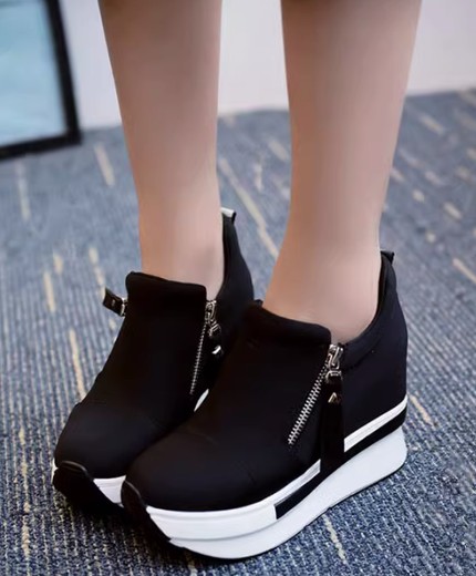 Chinese red canvas shoes loafers thick-soled platform heels invisible height-enhancing casual shoes