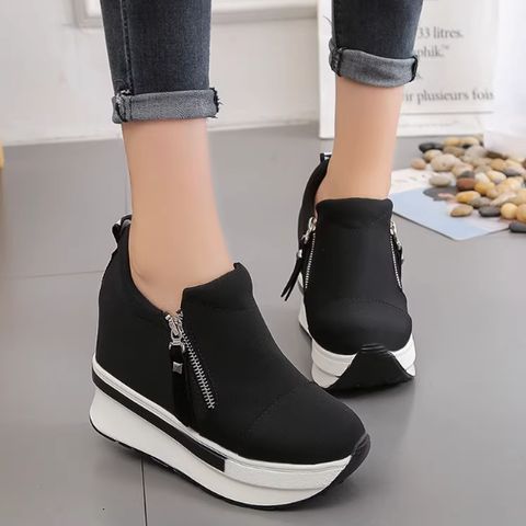 Chinese red canvas shoes loafers thick-soled platform heels invisible height-enhancing casual shoes