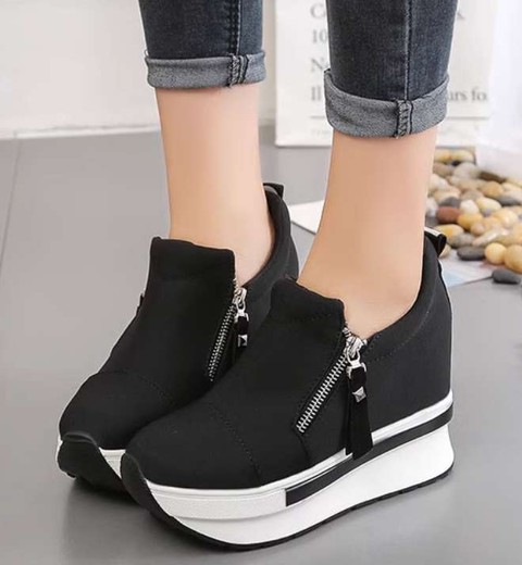 Chinese red canvas shoes loafers thick-soled platform heels invisible height-enhancing casual shoes