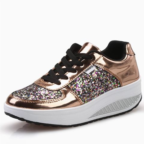 Leather colored diamond sequin mirrored rocking shoes casual sports shoes