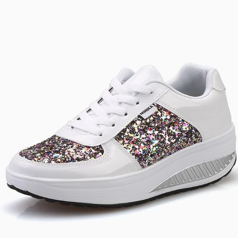 Leather colored diamond sequin mirrored rocking shoes casual sports shoes