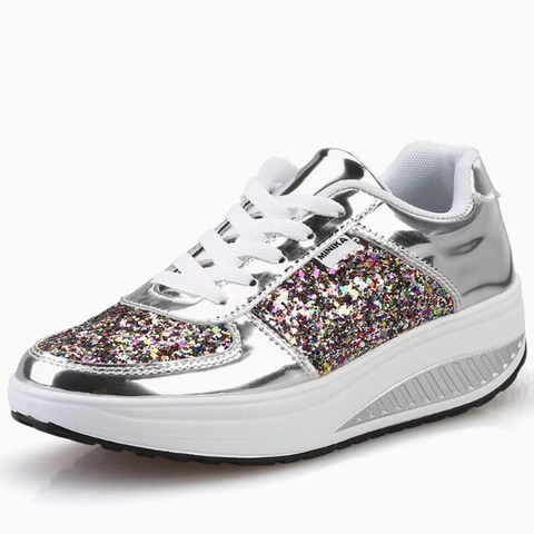 Leather colored diamond sequin mirrored rocking shoes casual sports shoes