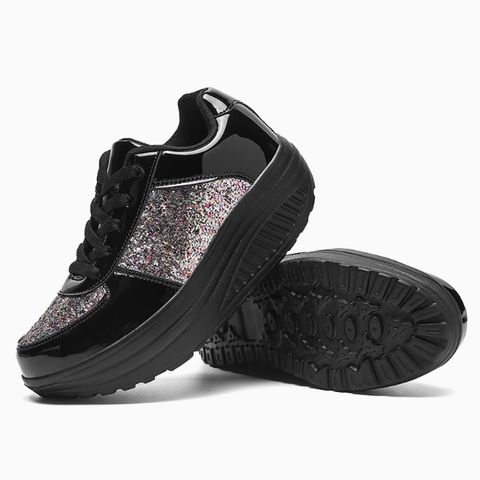 Leather colored diamond sequin mirrored rocking shoes casual sports shoes