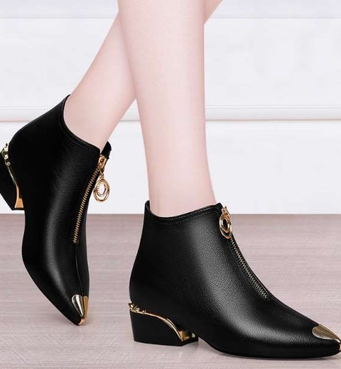 Genuine leather thick heel short boots for women low heel medium heel soft leather shoes