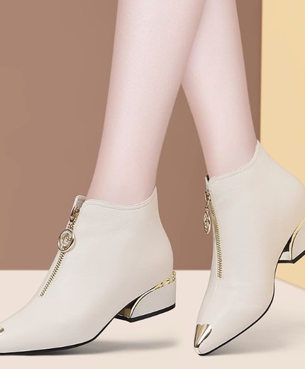 Genuine leather thick heel short boots for women low heel medium heel soft leather shoes