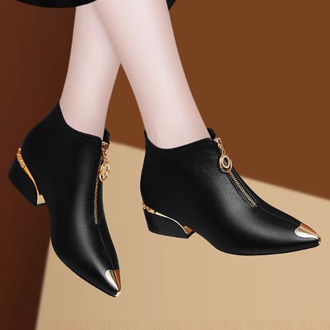 Genuine leather thick heel short boots for women low heel medium heel soft leather shoes
