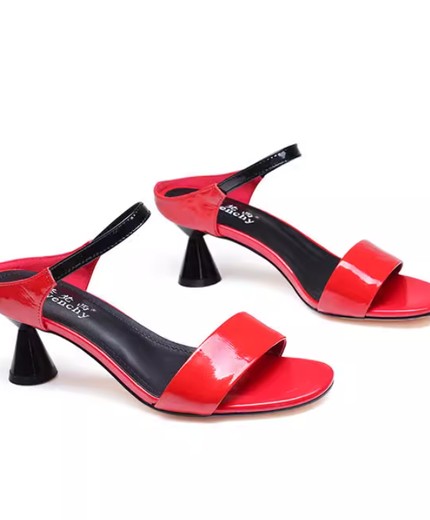 Internet celebrity patent leather three centimeters thin medium and small heel slippers