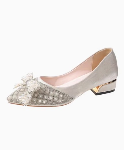 Rhinestone pearl pointed toe sweet bowknot thick heel medium heel wedding shoes bridesmaid shoes