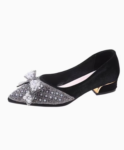 Rhinestone pearl pointed toe sweet bowknot thick heel medium heel wedding shoes bridesmaid shoes