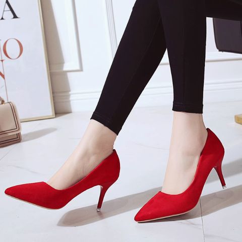 Leopard print high heels new versatile fashion suede shallow mouth pointed toe stiletto large size