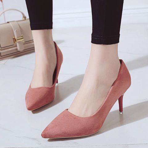 Leopard print high heels new versatile fashion suede shallow mouth pointed toe stiletto large size
