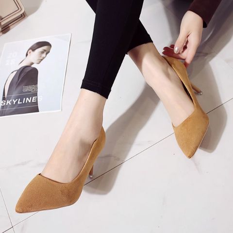 Leopard print high heels new versatile fashion suede shallow mouth pointed toe stiletto large size