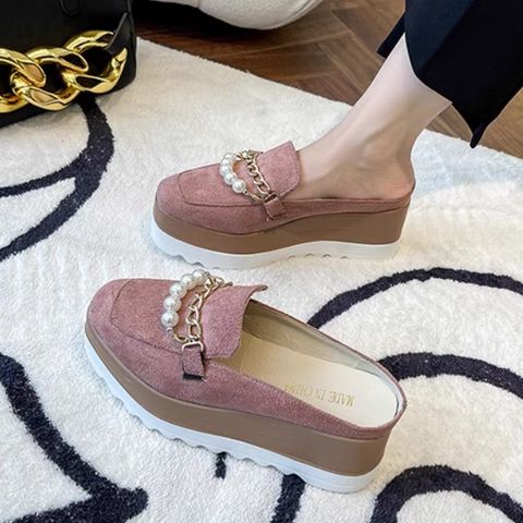 Thick-soled platform heels high-heeled closed-toe slippers for outdoor wear wedge heels