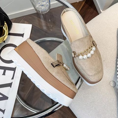 Thick-soled platform heels high-heeled closed-toe slippers for outdoor wear wedge heels