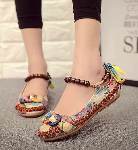 Foreign trade spring and autumn retro shallow mouth hand-beaded embroidered single shoes