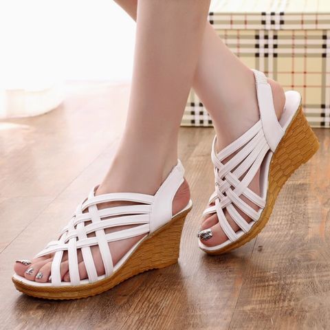 Summer new wedge heel fish mouth shoes platform thick bottom women's casual shoes