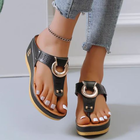 New flip flops large size flip flops sandals women's wedge heel thick bottom