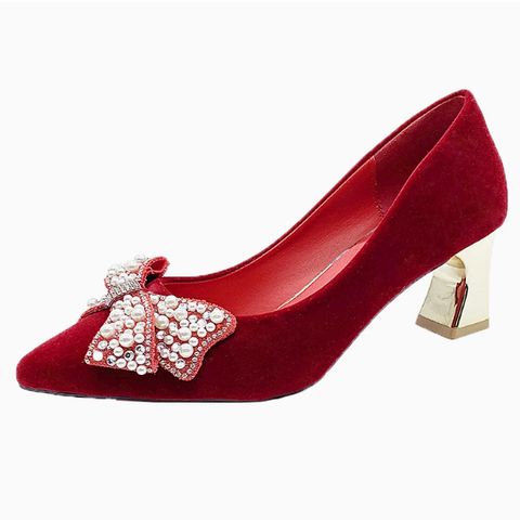 Wedding shoes, bride shoes,new Chinese style pointed red banquet wedding high heels