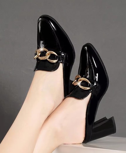 Outdoor wear new high-heeled half-slip single shoes patent leather