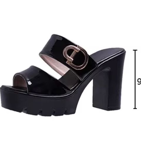 Patent leather sandals beach summer slippers thick heels high heels