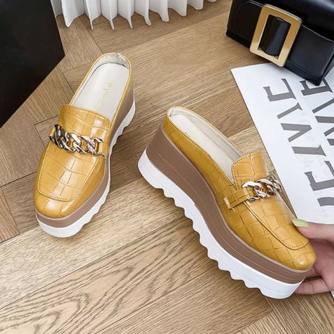 Thick heels platform bottom closed toe half-slip outdoor wear