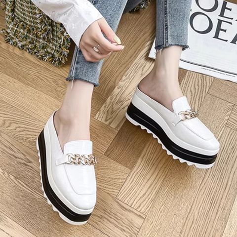 Thick heels platform bottom closed toe half-slip outdoor wear