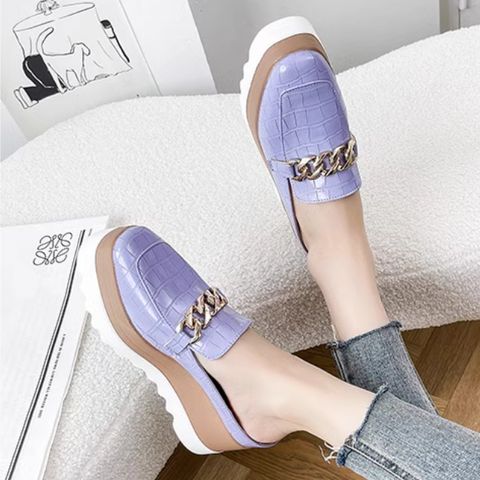 Thick heels platform bottom closed toe half-slip outdoor wear