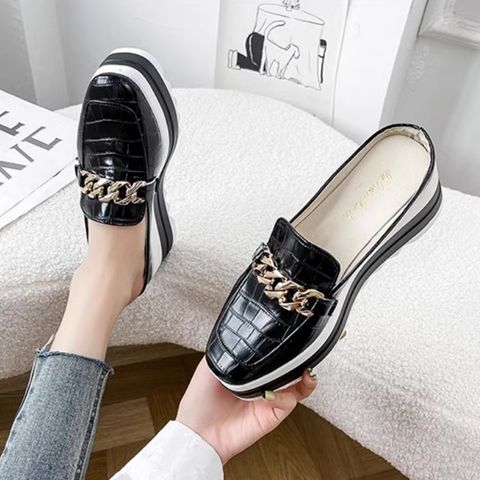 Thick heels platform bottom closed toe half-slip outdoor wear