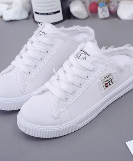 Outerwear new spring and autumn breathable heel-free lazy slip-on flat white shoes