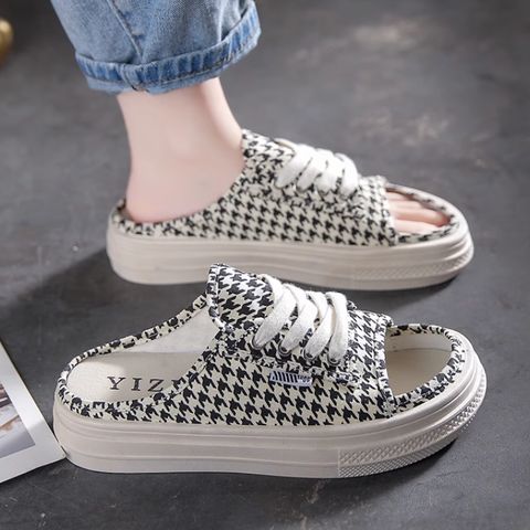 Canvas half slippers for women to wear outside fashionable versatile flip flops thick-soled sandals