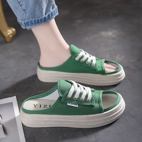Canvas half slippers for women to wear outside fashionable versatile flip flops thick-soled sandals
