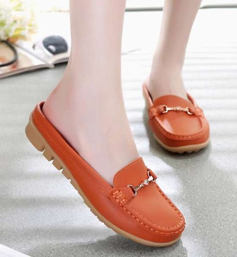 Genuine leather moccasins for women half slippers lazy shoes office sandals