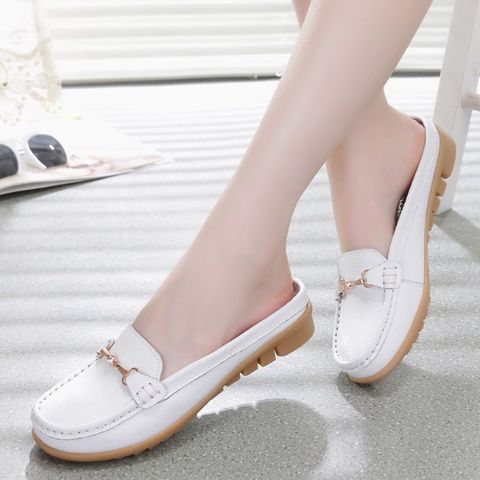 Genuine leather moccasins for women half slippers lazy shoes office sandals