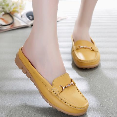 Genuine leather moccasins for women half slippers lazy shoes office sandals